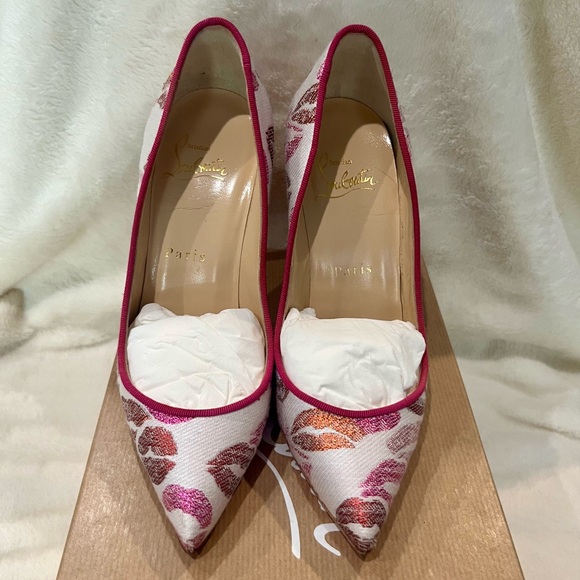 Authentic Christian Louboutin COSMOPUMP 100mm LUREX LIPS/GG/STRASS HEEL - Picture 2 of 7